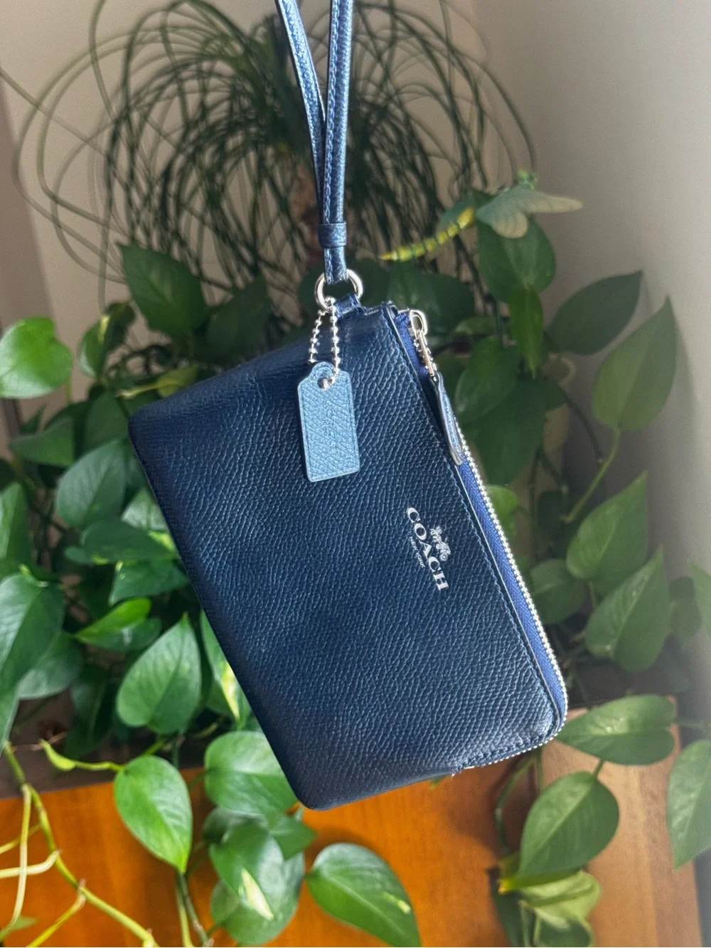 Coach Navy Leather Wristlet
